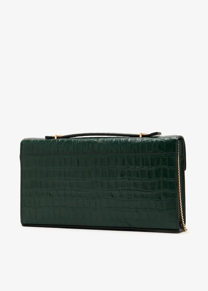 Formstabile Ketten‑Umhängetasche / Clutch aus geprägtem Leder mit Doppelbügel‑Verschluss
