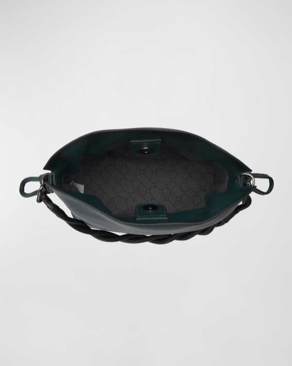 Eimertasche mit gedrehtem Griff, magnetischem Schnürzug und Umhängegurt